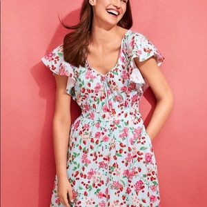NWT Floral Flutter Sleeve Flare Dress